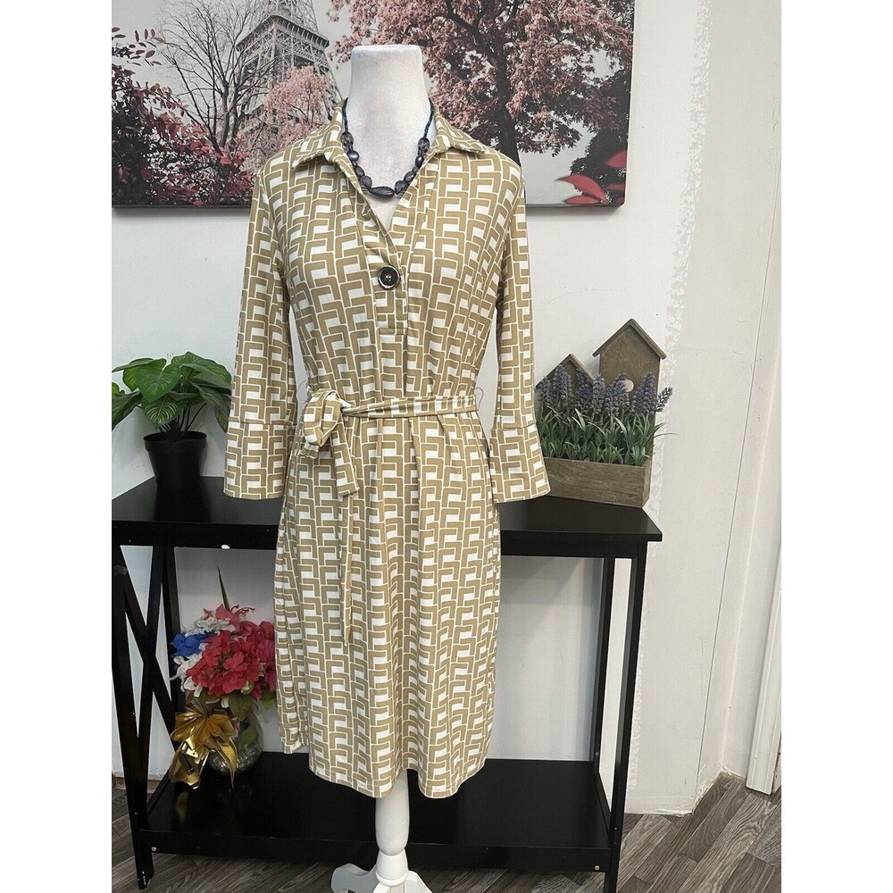 MLLE Gabrielle Women’s Sheath Dress Size S Collared Long Sleeve Tie Waist